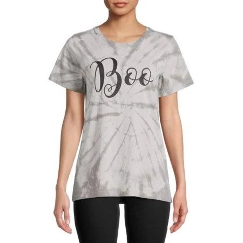 Halloween Tee Shirt‎ BOO Gray Tie Dye Short Sleeve Top Women's XL (16-18)